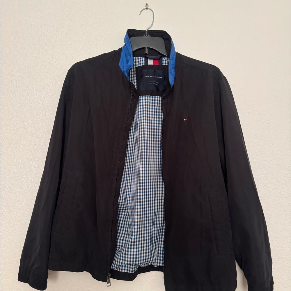 Tommy Hilfiger Men's Black Jacket with Blue Accents